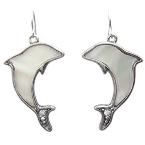 Mother of Pearl Inlay Dolphin Dangle Earrings